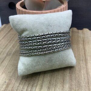 Lucky Brand Distressed Silver Gold Tones Multi Interlocked Chain Bracelet